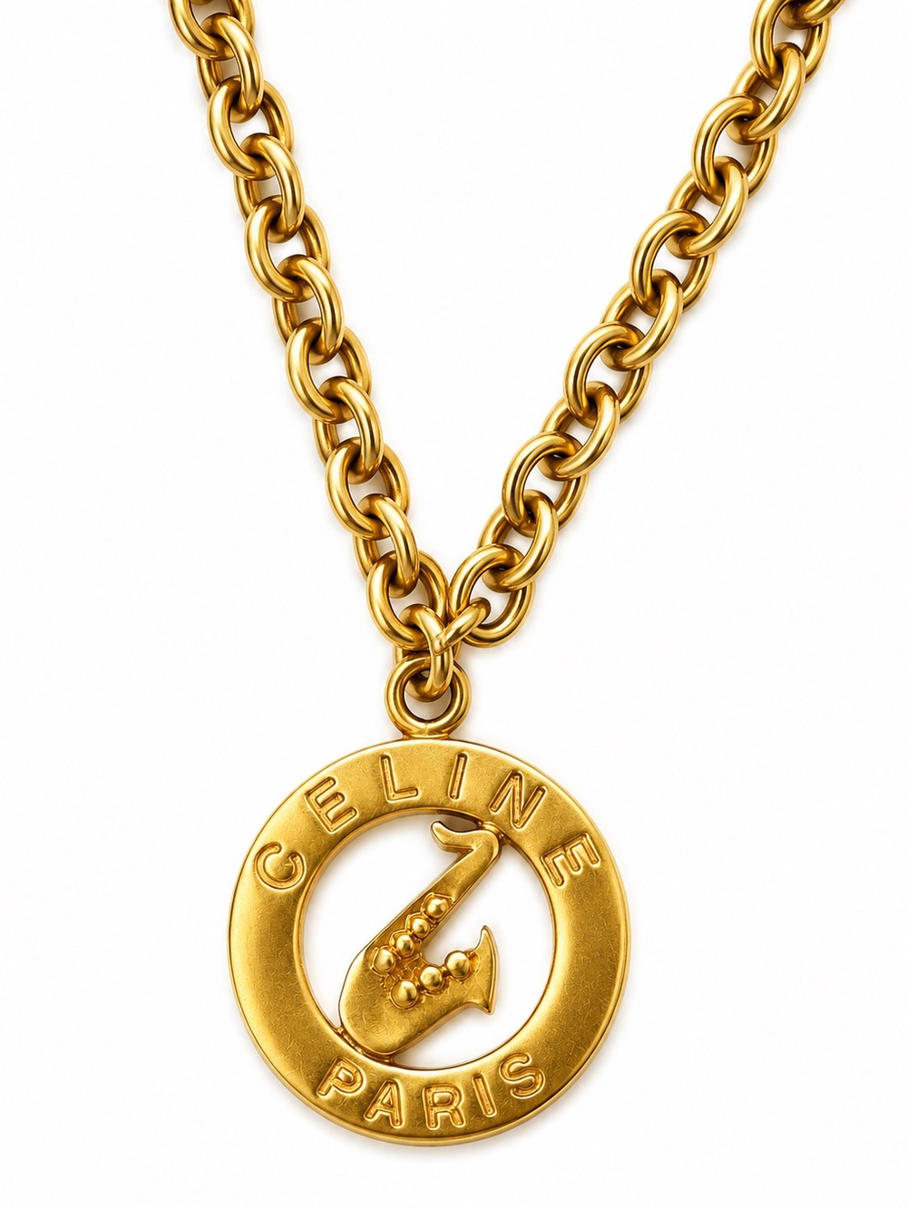 CELINE Paris Gold-Tone Toggle Chain Medallion Necklace / Vintage - Picture 4 of 7